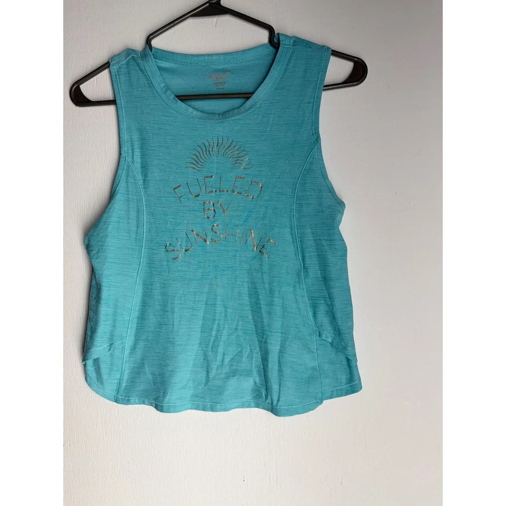 Old Navy Girls Teal Fueled By Sunshine Active Breathe On Tank Top Size L 10-12